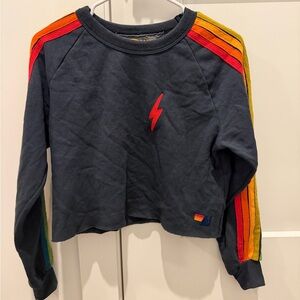 Aviator Nation Navy Sweatshirt with Rainbow Stripes